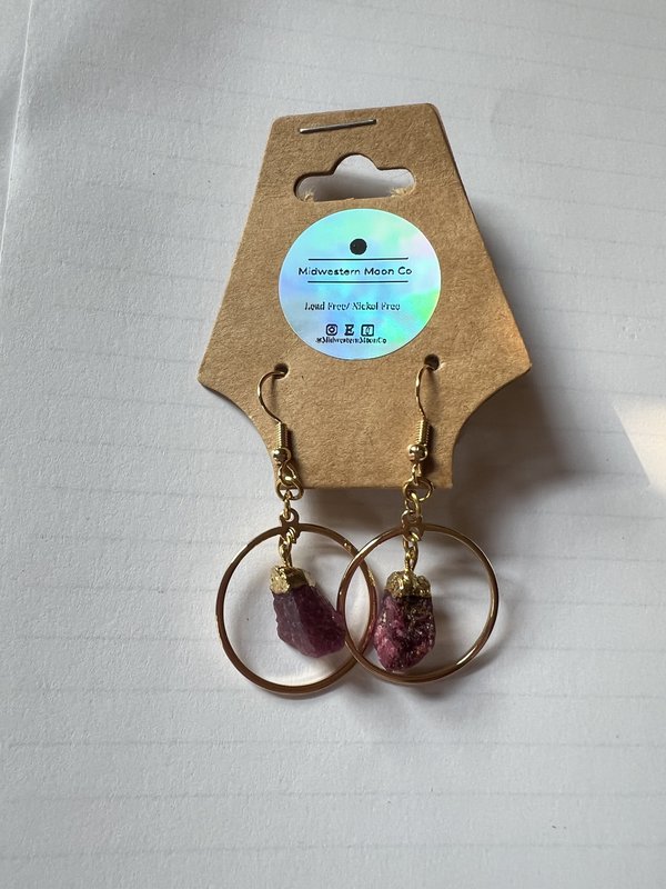 Round Gold Ruby Earrings