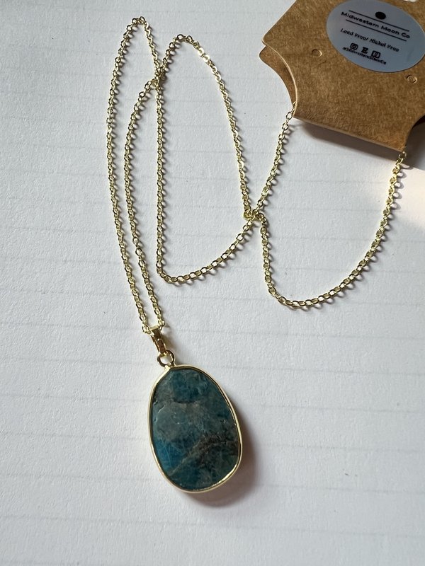 Gold Blue Apatite Necklace