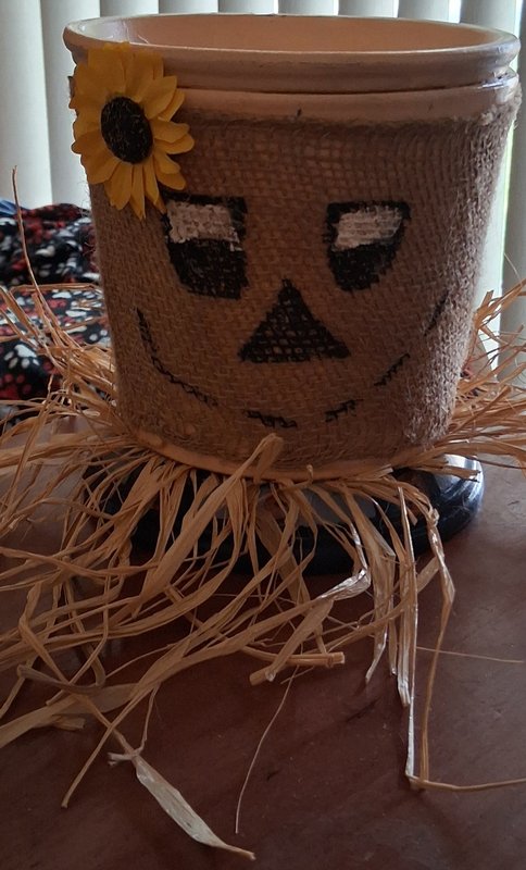 Burlap Scarecrow Pot Planter with Raffia
