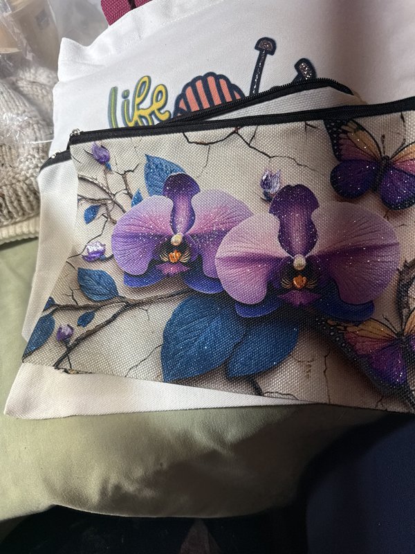 Embellished Clutch with Purple Orchid & Butterflies