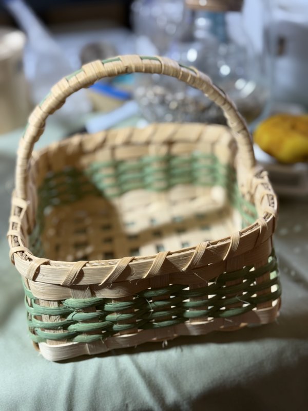 Upcycled Square Basket with Green Accents