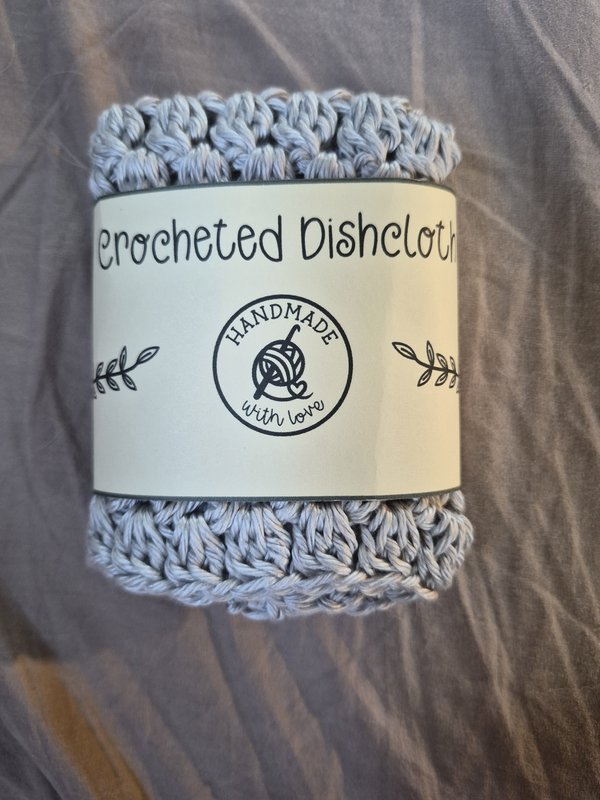 Handmade Crocheted Cotton Dishcloth, Grey