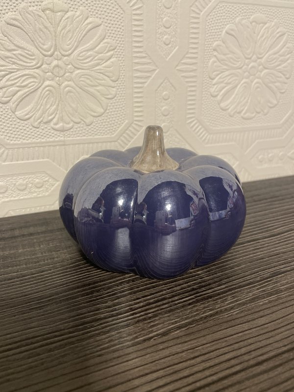 Glossy Navy Ceramic Pumpkin Decor