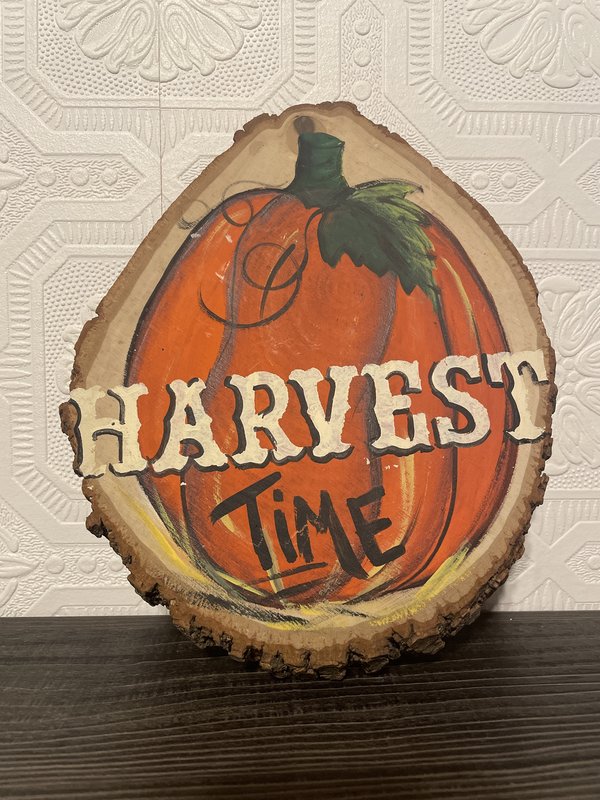 Hand-Painted Wood Slice Harvest Sign