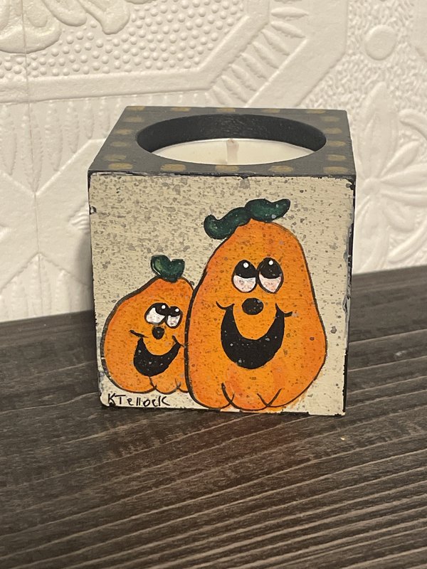 Hand-painted Halloween Pumpkin Tealight Holder