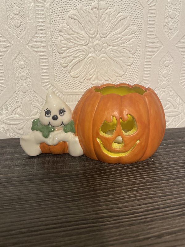 Halloween Ceramic Pumpkin Ghost Tea Light Holder