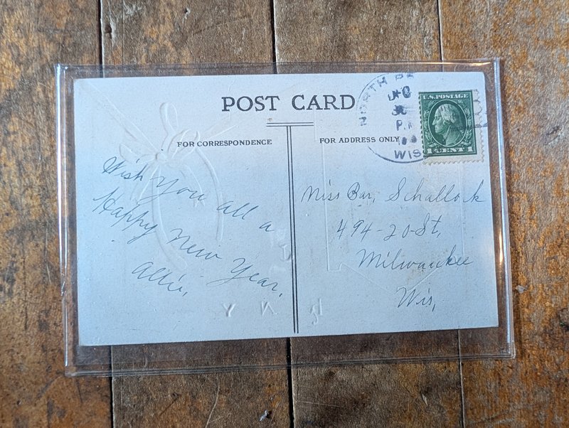 Antique Church & Wishbone New Year Postcard