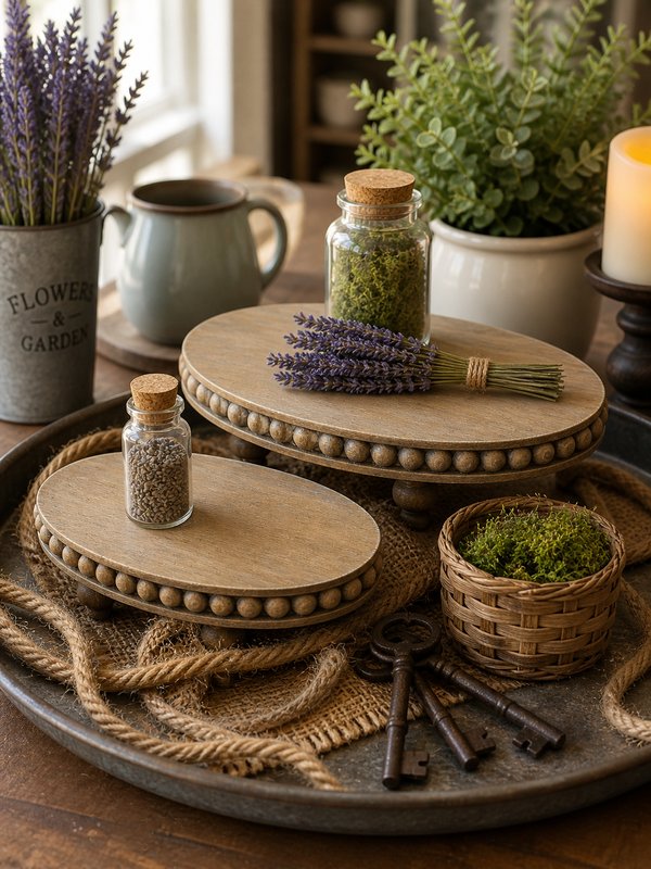 Set of  Two Oval Wooden Risers