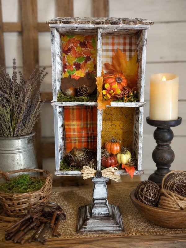 Rustic Wood Four- Compartment Autumn Tiered Display Stand
