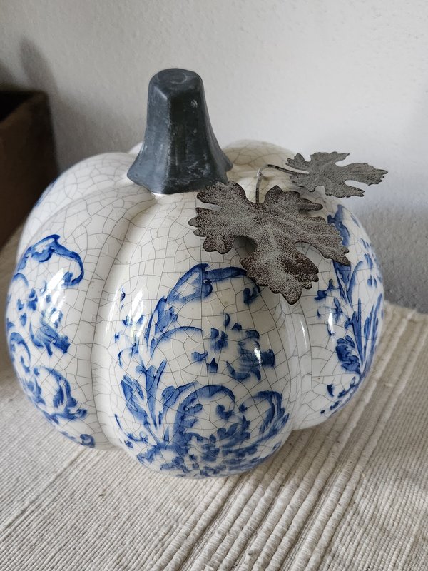 Blue & white ceramic pumpkin