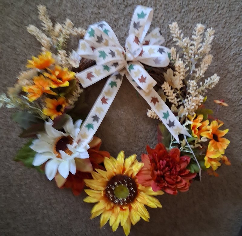 Autumn Floral and Ribbon Wreath