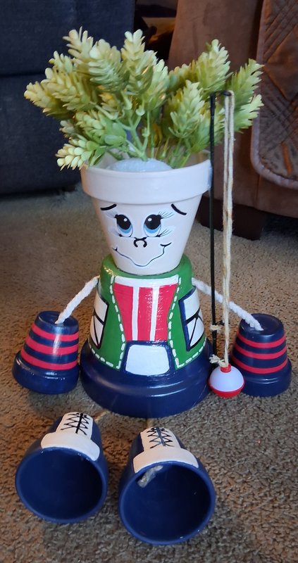 Hand-Painted Clay Pot Fisherman