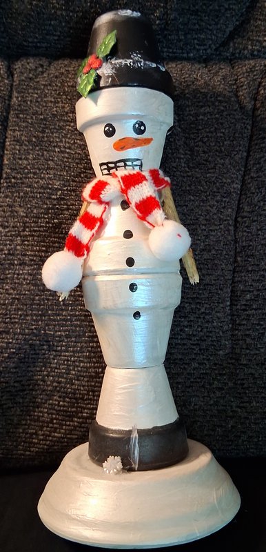 Hand-Painted Clay Pot Snowman