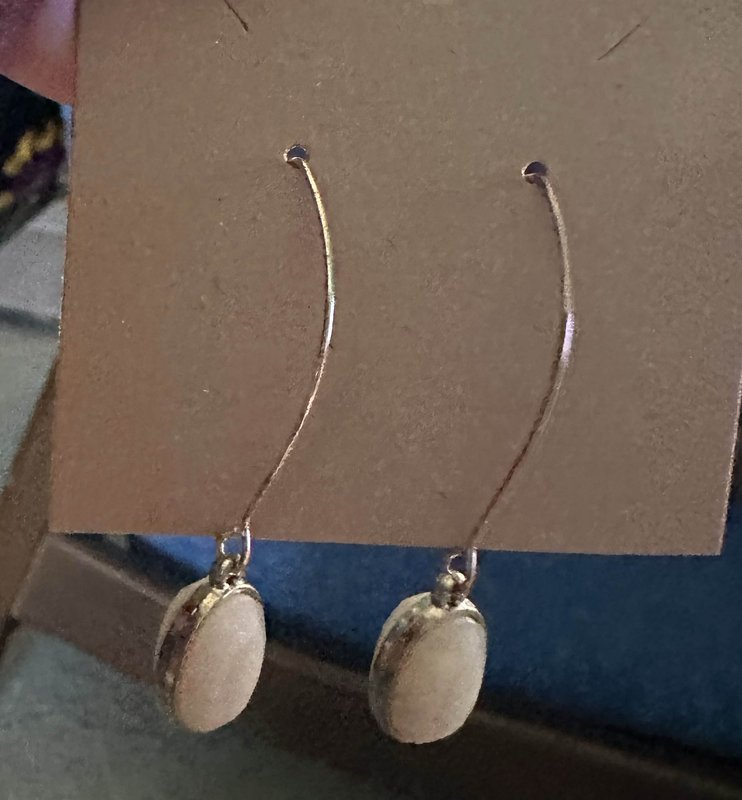 long gold white dangle earrings