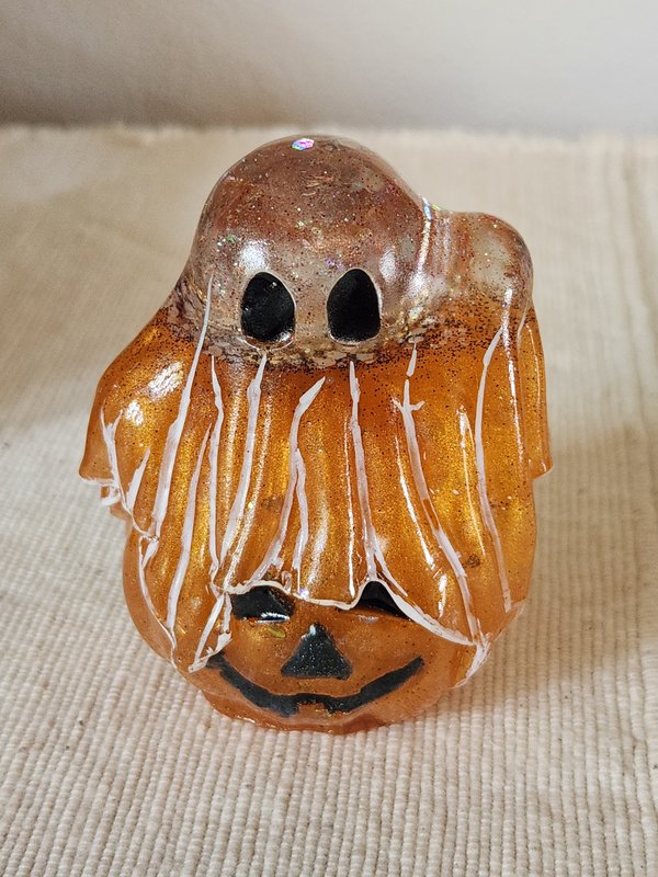 Ghost pumpkin resin figurine