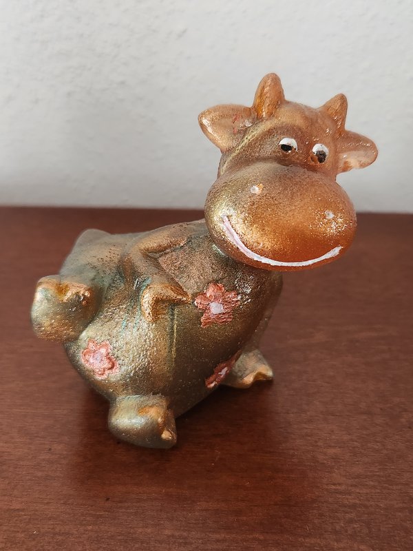 Happy cow figurine, resin