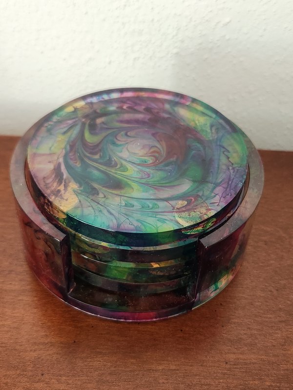 Coaster set, multicolor swirl