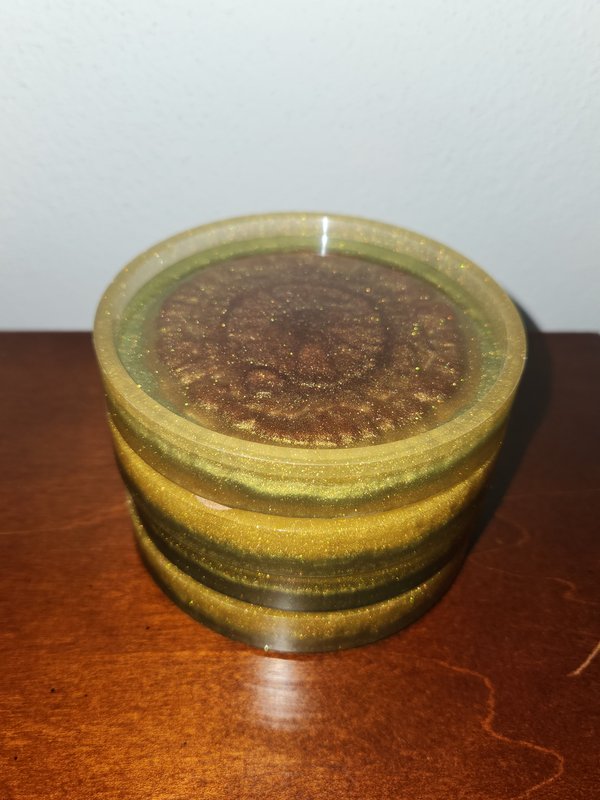 Coaster set, gold brown shimmer