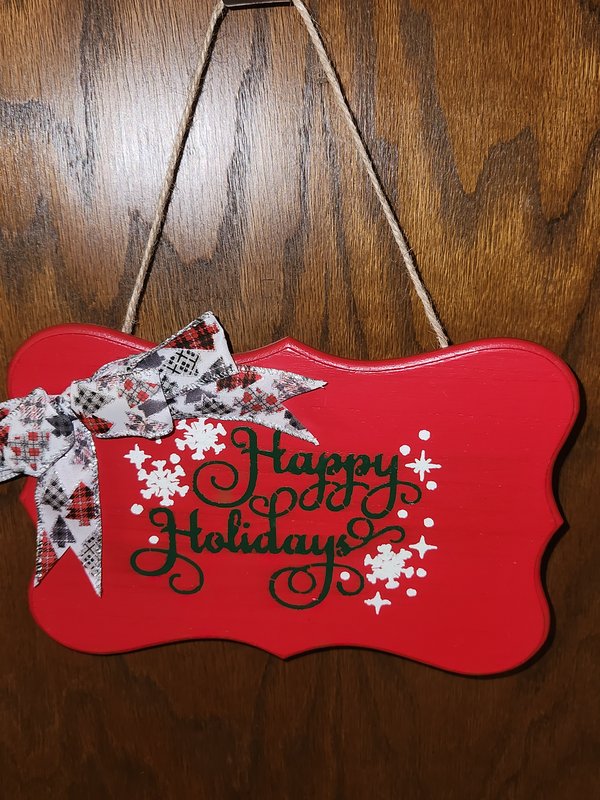 Red Happy Holidays plaque sign