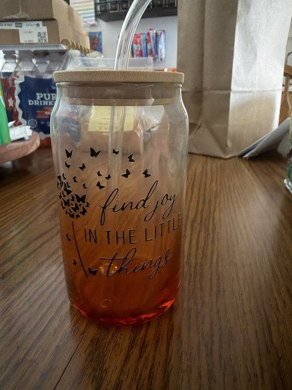 Find Joy Glass Cup w/ lid & straw