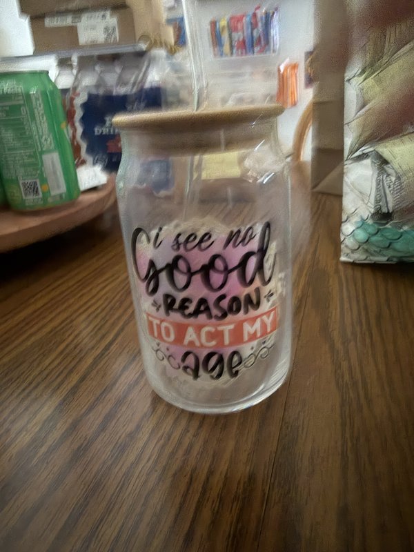 Act My Age Glass Cup w/ lid & straw