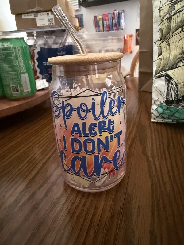 Spoiler Alert Glass Cup w/ Lid & Straw