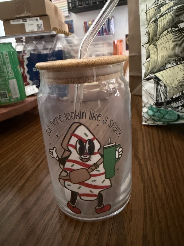Snack Glass Cup w/ lid & straw