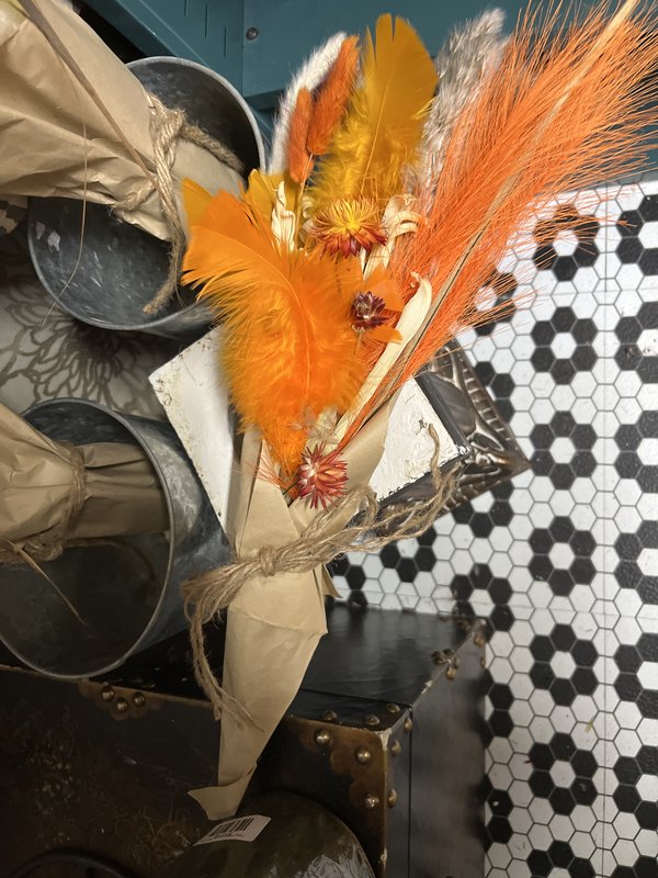 Rustic Feather and Dried Floral Bouquet