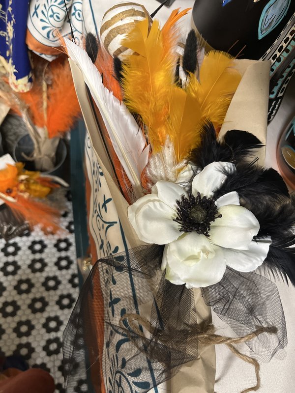 Feather and Fabric Flower Hair Clip