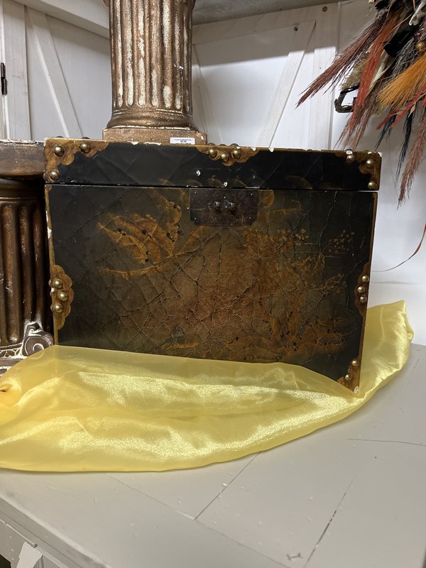 Vintage Decoupage Wooden Box with Brass Corners