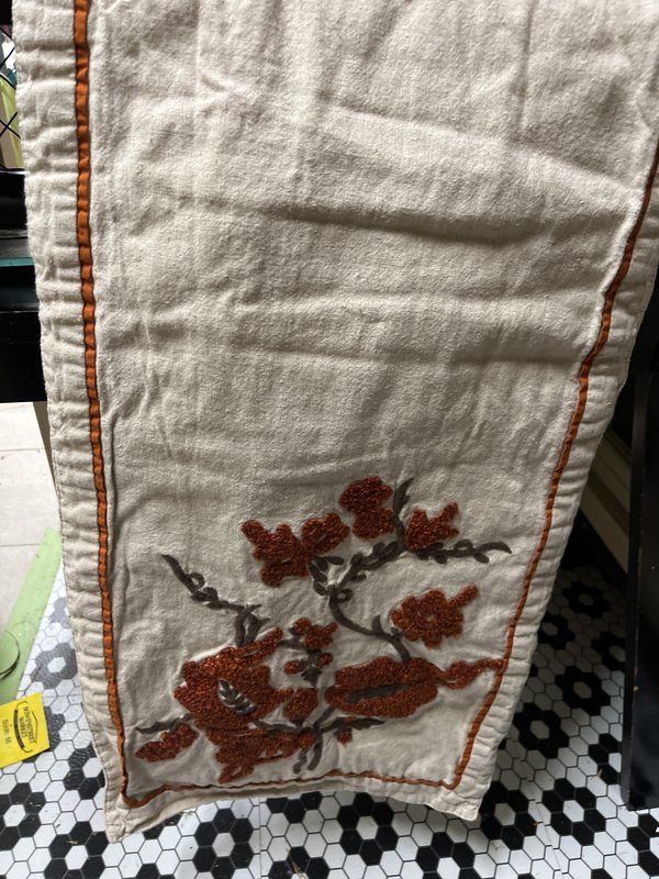 Embroidered Linen Floral Table Runner
