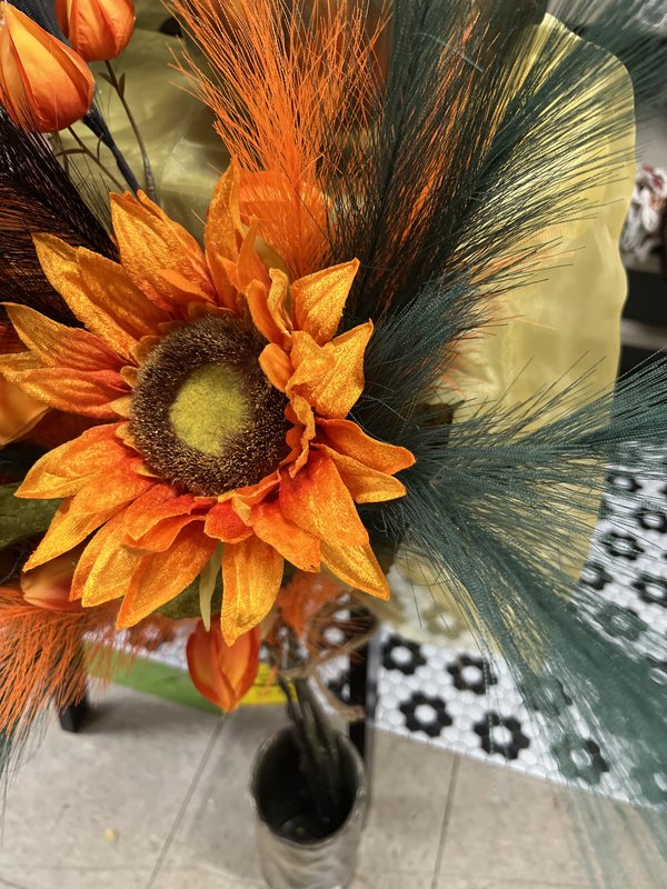 Orange Sunflower Feather Floral Arrangement