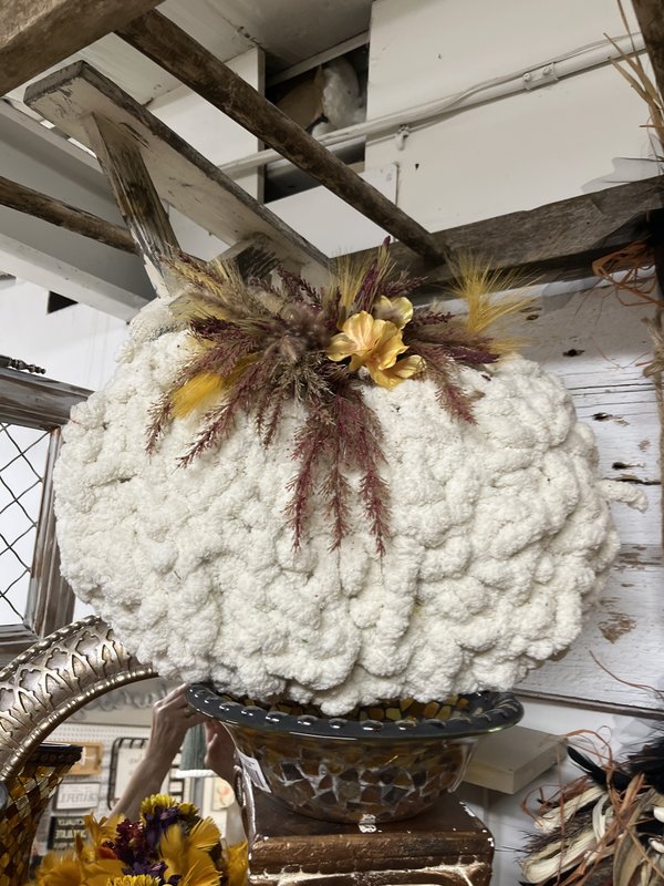 Faux pumpkin Wreath with Dried Florals