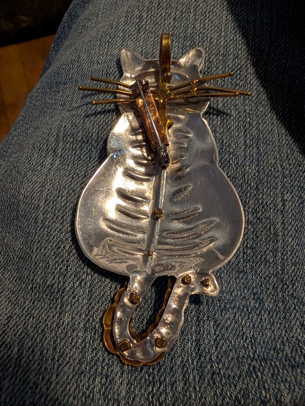 Cat Brooch Silver & Gold Tone