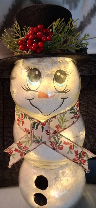 Lighted Glass Bowl Snowman Decoration