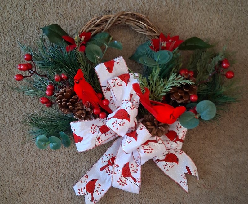 Cardinal Ribbon Winter Wreath