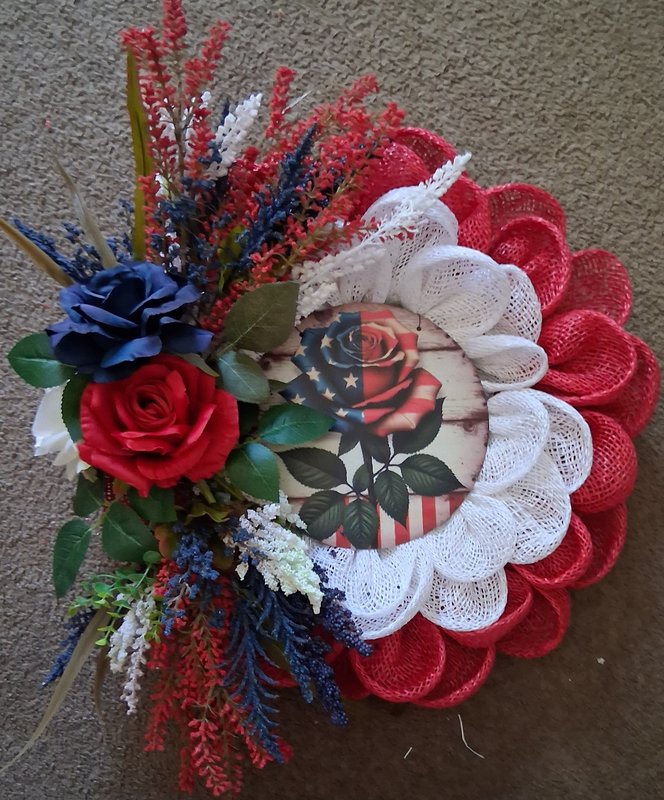 Patriotic Rose Burlap Wreath