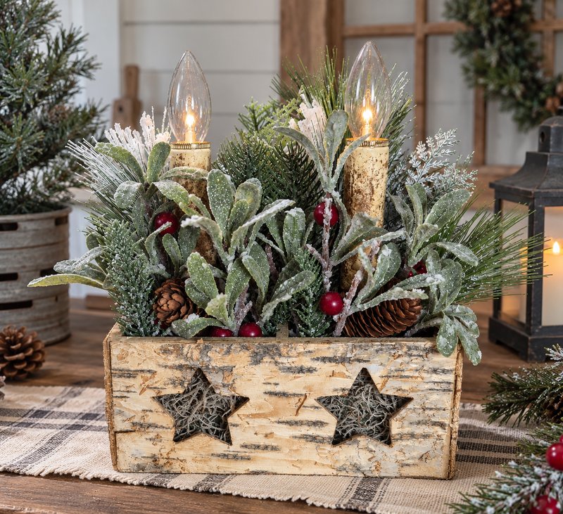 Rustic Christmas Planter with Glowing Lights ⭐