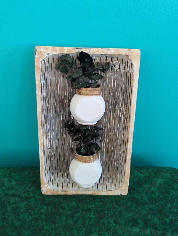 Rustic Distressed Wood wall-mounted double vase plaque