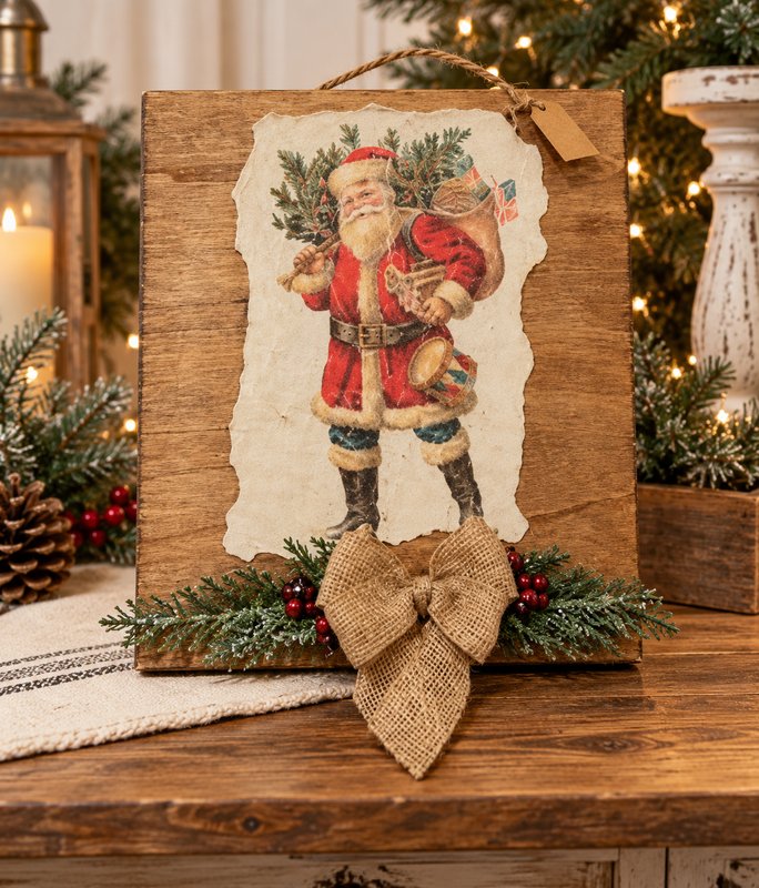 Vintage Style Santa Claus wooden wall hanging