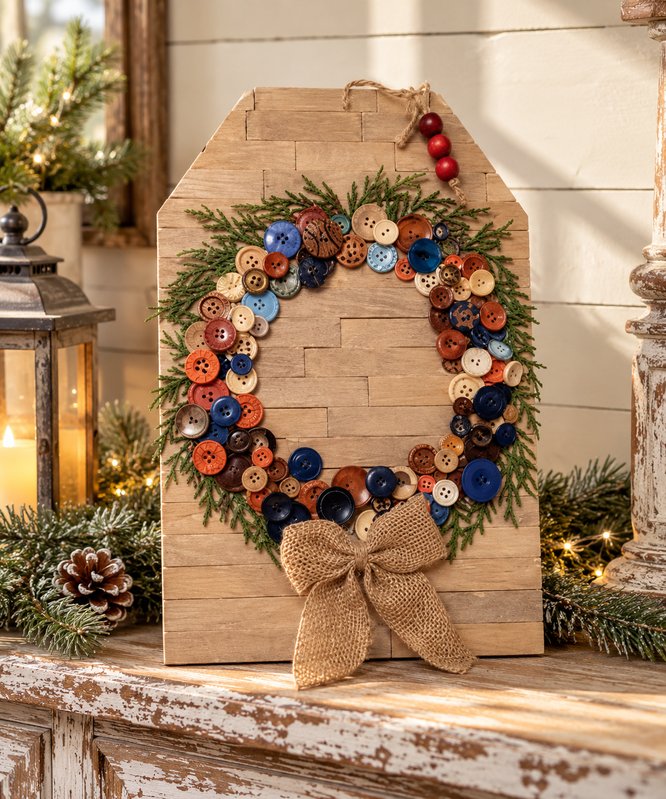 Rustic Button Wreath Tag Sign
