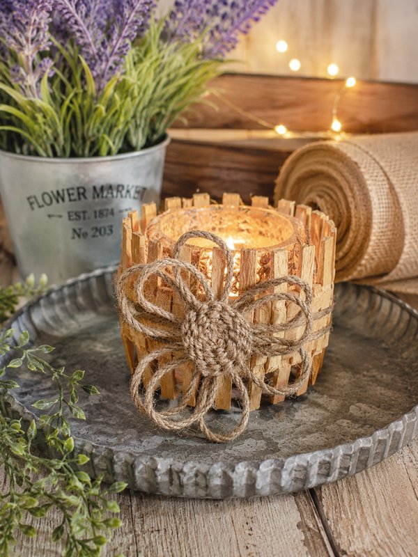 Rustic clothespin candle holder w/jute twine