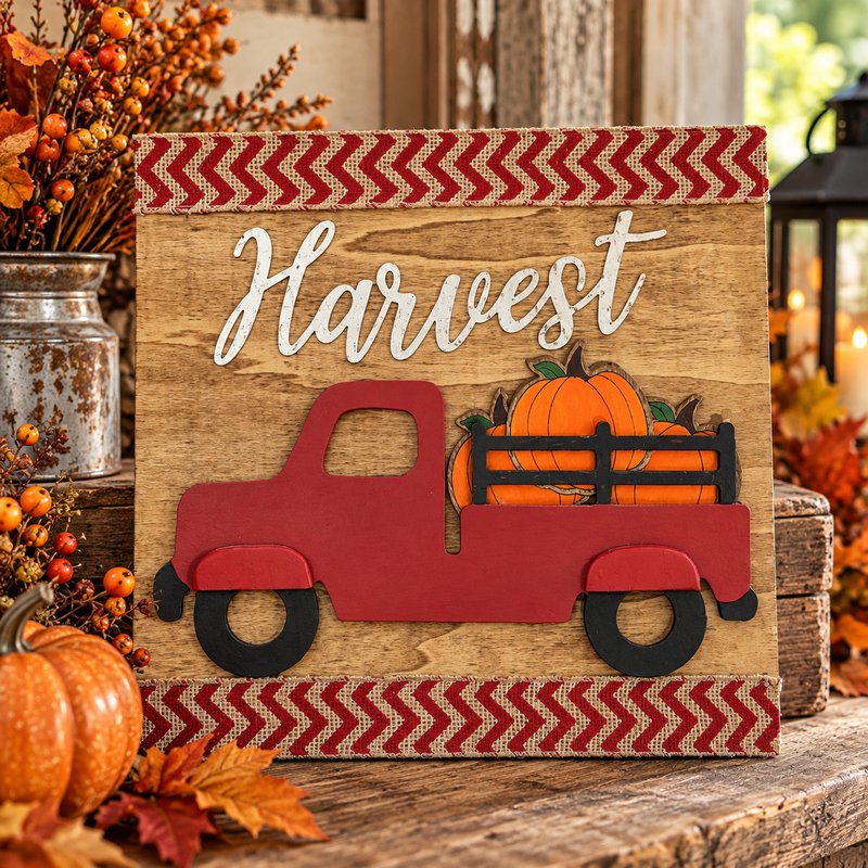 Harvest red truck wall hanging