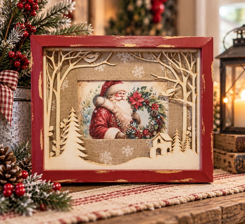 3D Christmas Santa Shadow Box