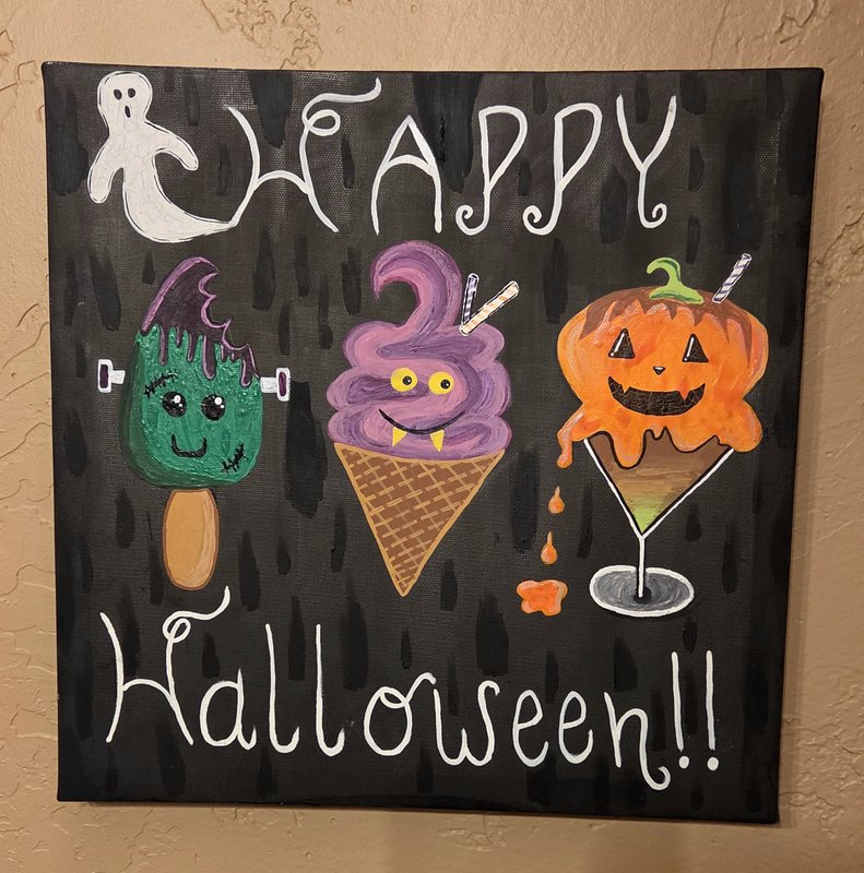 Hand-painted Happy Halloween Ice Cream Treats Canvas