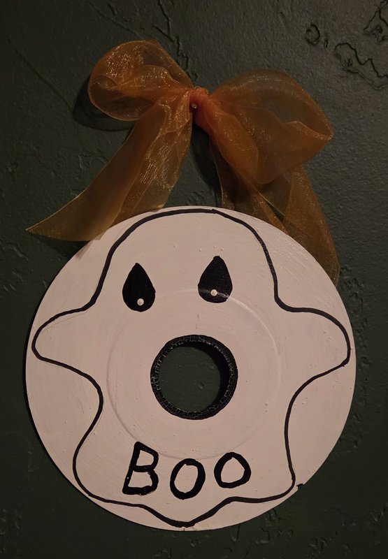 Hand-painted white"Boo" ghost vinyl record