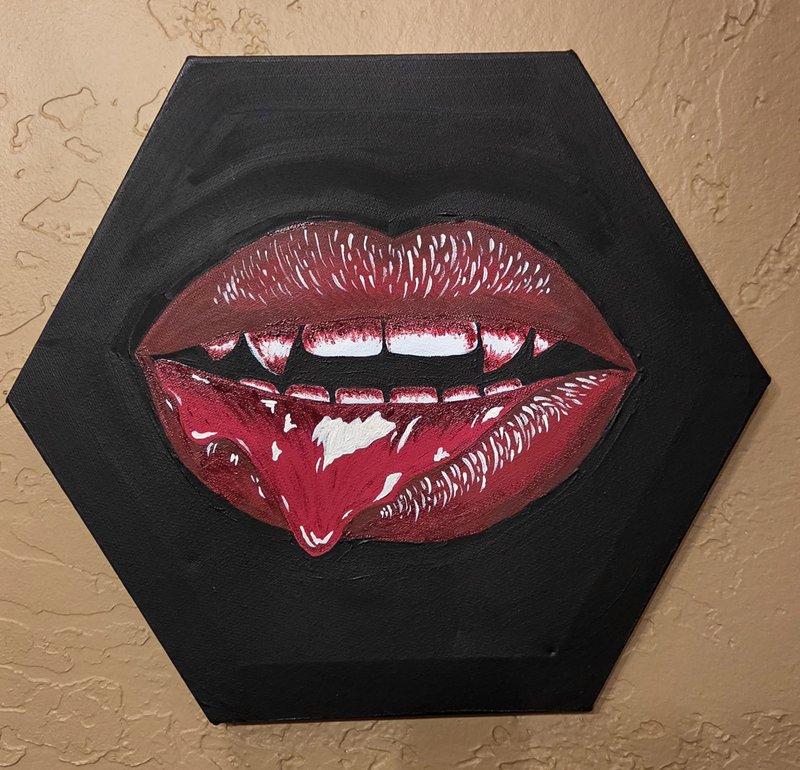 Hand-painted Vampire Red Lips Canvas