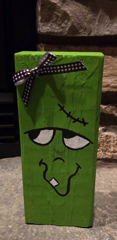 Hand-painted Wood Frankenstein Block