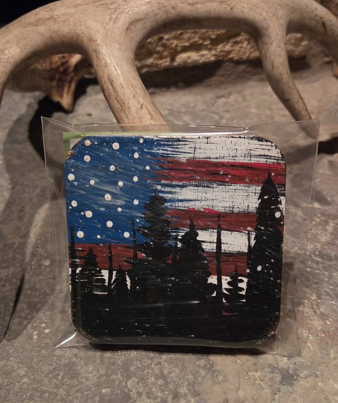 Hand-painted Patriotic Flag with Trees Coasters (pair)