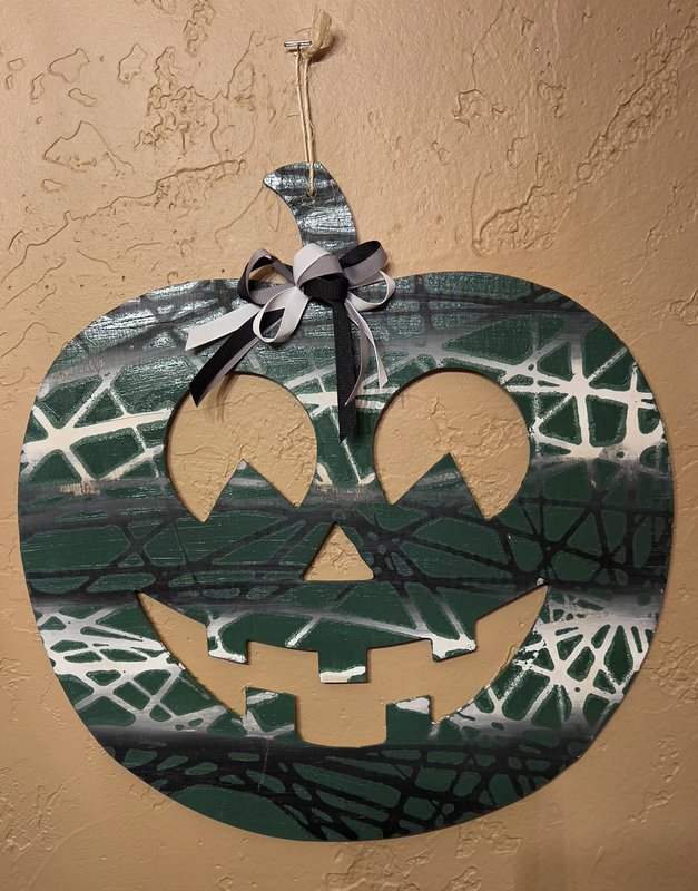 Hand-painted Wood Criss-Cross Pumpkin Plaque